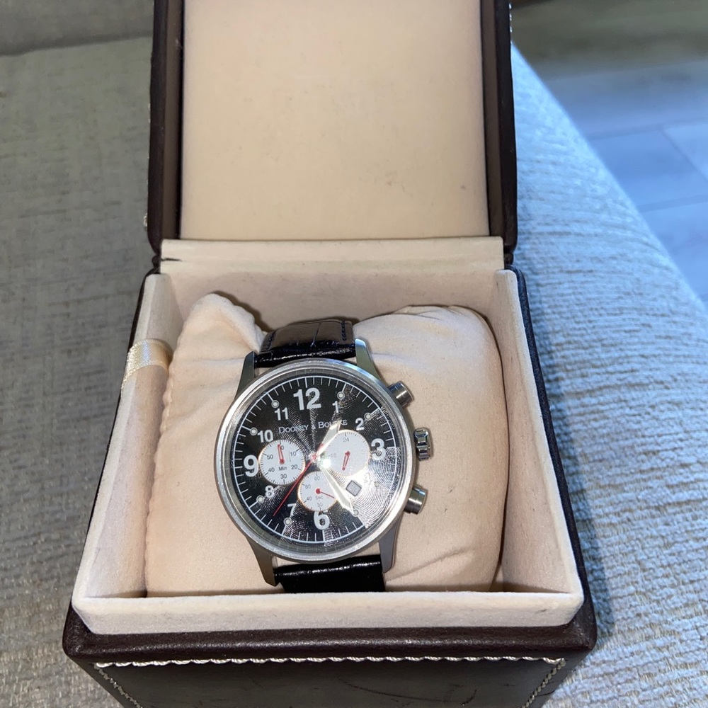 Dooney & Bourke Chronograph Black Leather Band Unisex Adult Watch Working